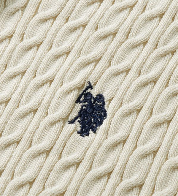 U．S．POLO ASSN．＞ゴールドボタン半袖刺繍ケーブルニット