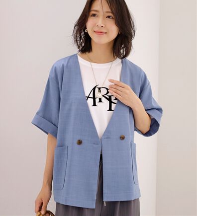 BELLUNA（ベルーナ）の「麻調素材ノーカラーダブルジャケット（その他ジャケット）」