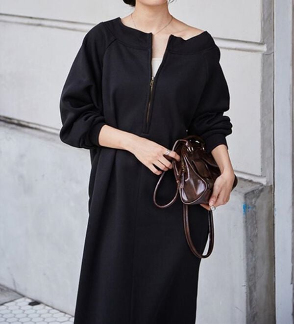 RANAN（ラナン）の「裏起毛ハーフジップワンピース（ロングワンピース）」｜詳細画像