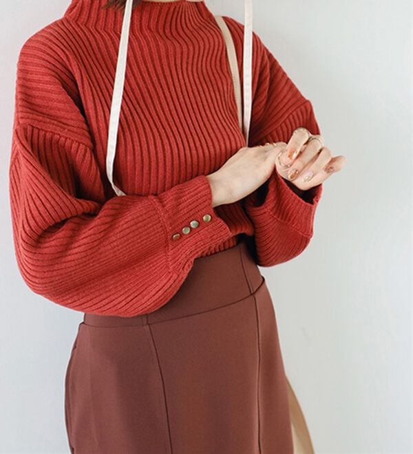 袖ボタンボトルネックリブニット - ベルーナ【公式】