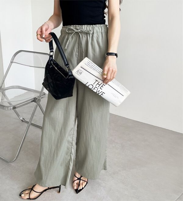 GeeRA（ジーラ）の「冷感リネン風イージーワイドパンツ（ワイドパンツ・ガウチョ）」｜詳細画像