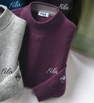 「＜フィラ＞洗えるウール１００％ハイネックセーター（メンズニット・セーター）」｜ダークワイン