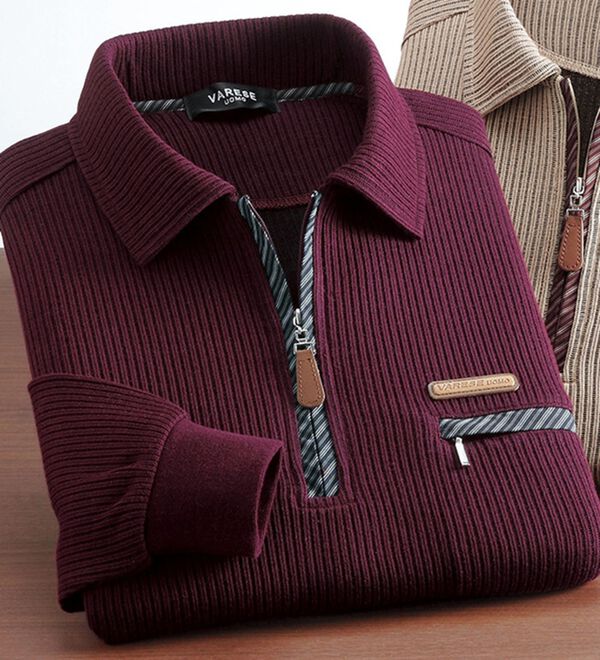 「ミックス調ジップアップポロシャツ（メンズカットソー）」｜詳細画像