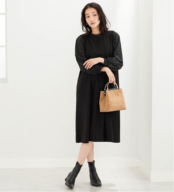 BELLUNA（ベルーナ）の「フリル衿異素材切替ワンピース（その他ワンピース）」｜詳細画像