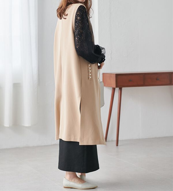 RANAN（ラナン）の「【セットアップ対応】パール調ビジュー付ロングジレ（ジレ）」｜詳細画像