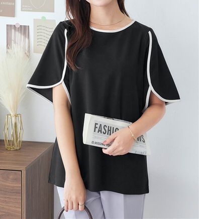 alotta（アロッタ）の「【４つの機能付】ひんやり配色デザインチューリップ袖Ｔシャツブラウス（ブラウス）」
