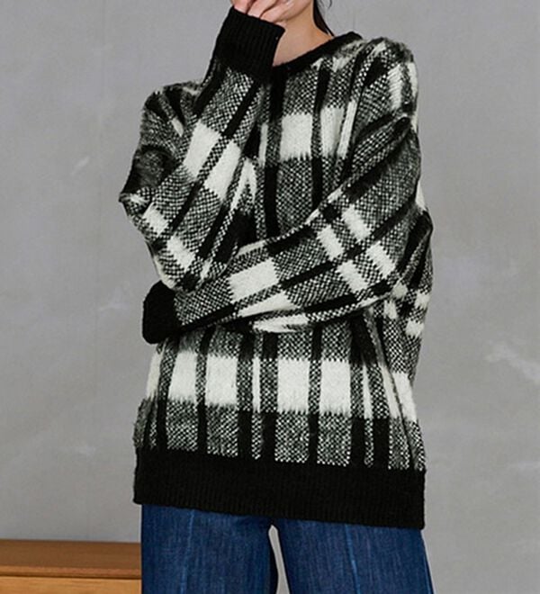 RANAN（ラナン）の「チェック柄ふんわり起毛ニット（チュニック）」｜詳細画像