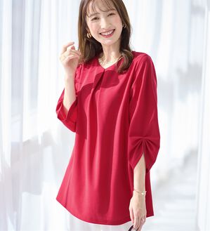 alotta（アロッタ）の「＜６つの機能付＞７分袖Ａラインフレアチュニックブラウス（チュニック）」｜詳細画像