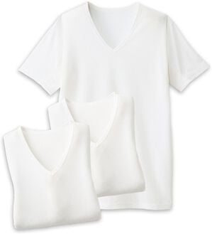 「【３枚組】夏の味方！汗取りインナー３枚組（メンズ肌着・インナーウェア）」｜ホワイト3枚組 半袖V首