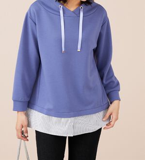 BELLUNA（ベルーナ）の「ワイドネックデザインシャツ切替チュニック（チュニック）」｜ライラック／ストライプ