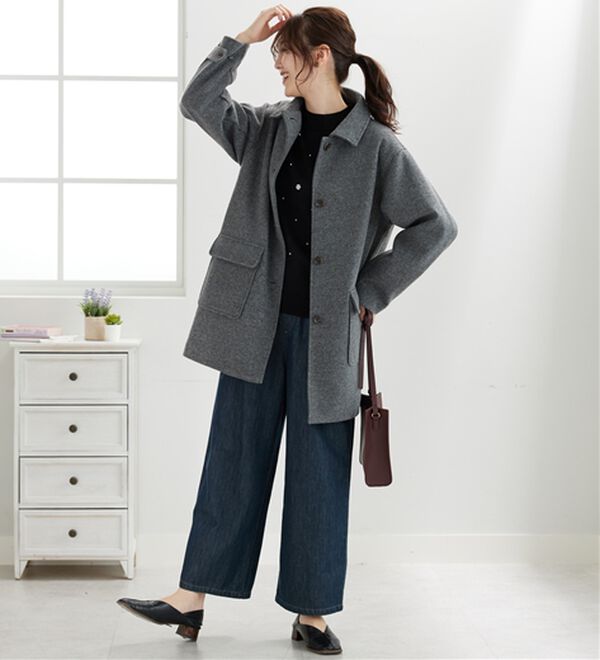 BELLUNA（ベルーナ）の「ウール調ステンカラーコート（ハーフコート）」｜詳細画像