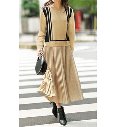 BELLUNA（ベルーナ）の「即コーデ完成！プリーツ切替ドッキングワンピース（ドッキングワンピース）」