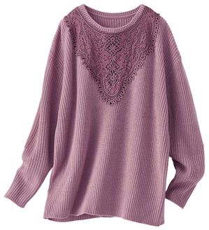 BELLUNA（ベルーナ）の「配色レースあぜ編ニット（ニット・セーター）」｜ローズ