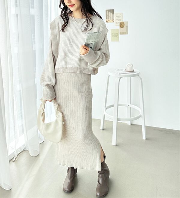 GeeRA（ジーラ）の「レイヤード２点セットワンピース（ニットワンピース）」｜アイボリー系