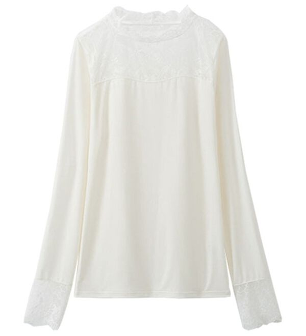 LAVIENNE（ラヴィエンヌ）の「吸湿発熱あったかインナーハイネックレースインナー（肌着・インナーウェア）」｜オフホワイト