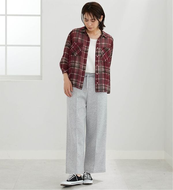 BELLUNA（ベルーナ）の「シフォン楊柳チェック柄プリントシャツ（シャツ）」｜詳細画像