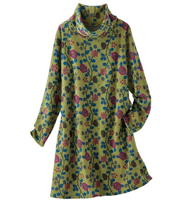 BELLUNA（ベルーナ）の「花柄プリント起毛カットソーチュニック（チュニック）」｜グリーン系