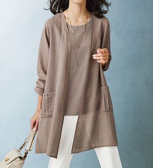 BELLUNA（ベルーナ）の「麻混ガーゼ調素材トッパージャケットアンサンブル（その他ジャケット）」｜ローズグレー