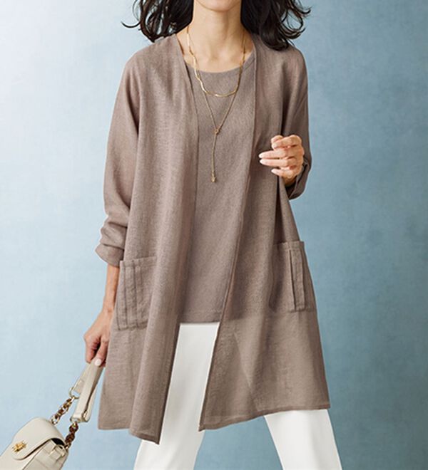 BELLUNA（ベルーナ）の「麻混ガーゼ調素材トッパージャケットアンサンブル（その他ジャケット）」｜ローズグレー