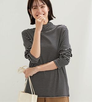 BELLUNA（ベルーナ）の「なめらか素材ハイネックボーダープルオーバー（カットソー）」｜詳細画像