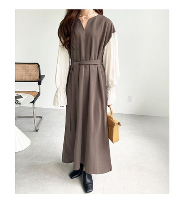 GeeRA（ジーラ）の「ブラウスレイヤード風ドッキングワンピース（カットソーワンピース）」｜詳細画像