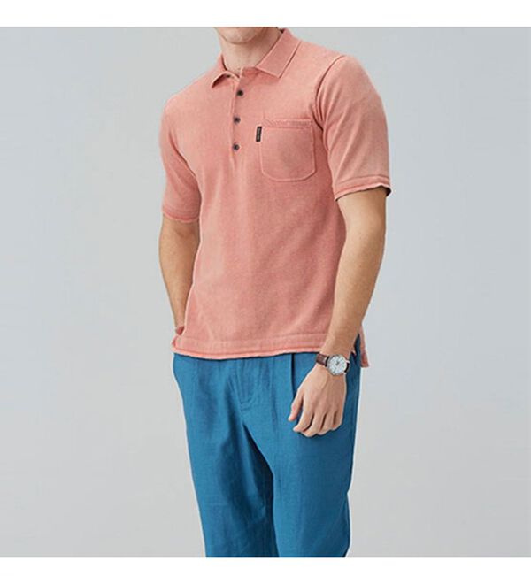 「＜イネド＞ヴィンテージ加工のニットポロ（メンズポロシャツ）」｜詳細画像