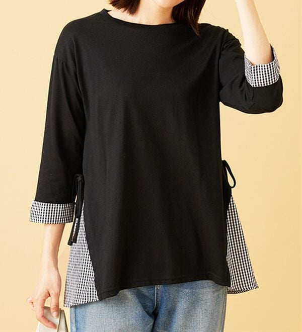 BELLUNA（ベルーナ）の「サイドリボンデザイン異素材切替チュニック（チュニック）」｜詳細画像