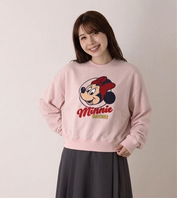 「＜Disney＞【ミッキー＆ミニー】サガラ刺しゅうゆったり裏毛トレーナー（カットソー）」｜詳細画像