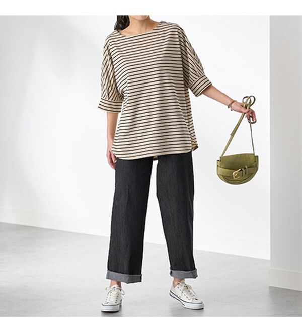 BELLUNA（ベルーナ）の「リップル素材ゆったりボーダープルオーバー（カットソー）」｜詳細画像