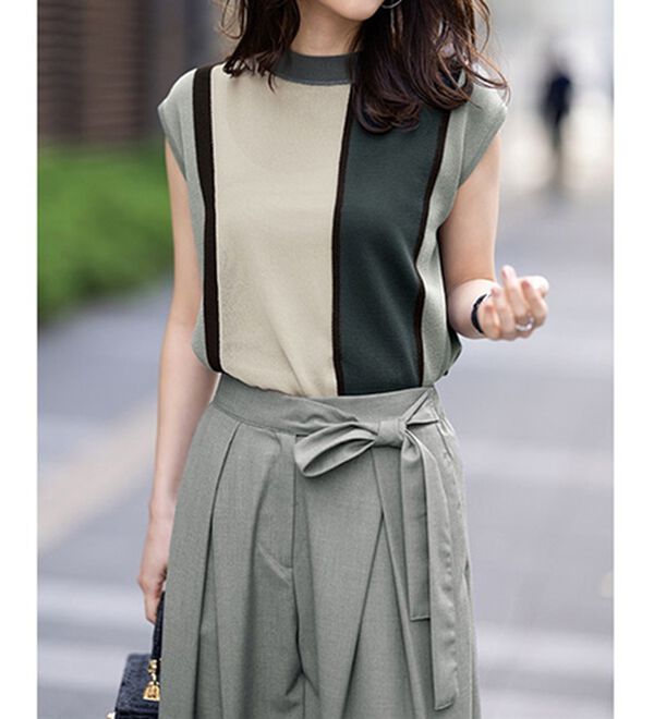 RANAN（ラナン）の「配色ブロッキングノースリーブニット（ニット・セーター）」｜詳細画像