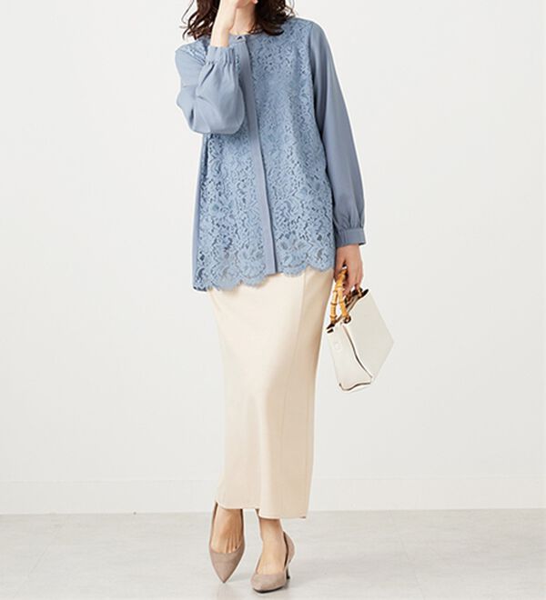 BELLUNA（ベルーナ）の「上品スカラップレース使いシャツチュニック（チュニック）」｜詳細画像