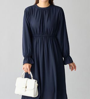 alotta（アロッタ）の「あったか裏地付キャンディー袖ワンピース（その他ワンピース）」｜ネイビー