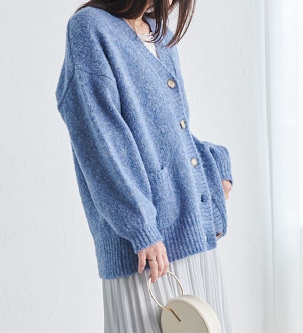 RANAN（ラナン）の「カラーオーバーカーディガン（ニットカーディガン）」｜ブルー