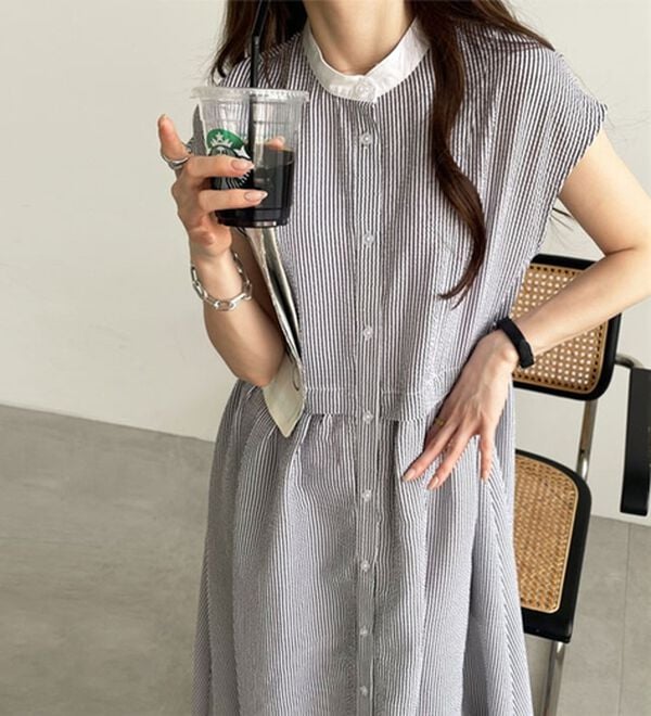 GeeRA（ジーラ）の「クレリック配色ウエストギャザーシャツワンピ―ス（シャツワンピース）」｜詳細画像