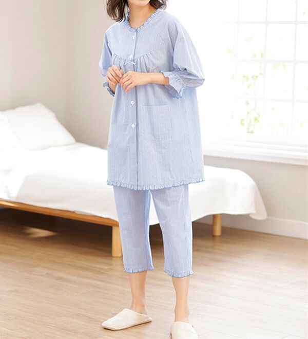 LAVIENNE（ラヴィエンヌ）の「サラッと涼感、綿１００％サッカーパジャマ（パジャマ・ルームウェア）」｜詳細画像