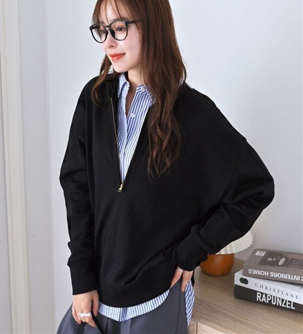 Viola e Viola（ヴィオラ エ ヴィオラ）の「抜け感！ハーフジップ大人スウェット（トレーナー・スウェット）」｜詳細画像