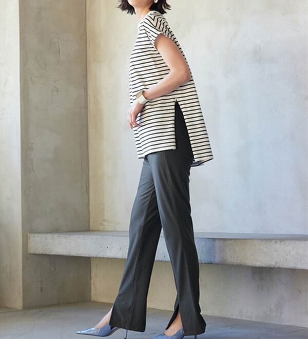 RANAN（ラナン）の「ひんやり！デニム調スリットパンツ（フルレングスパンツ）」｜詳細画像