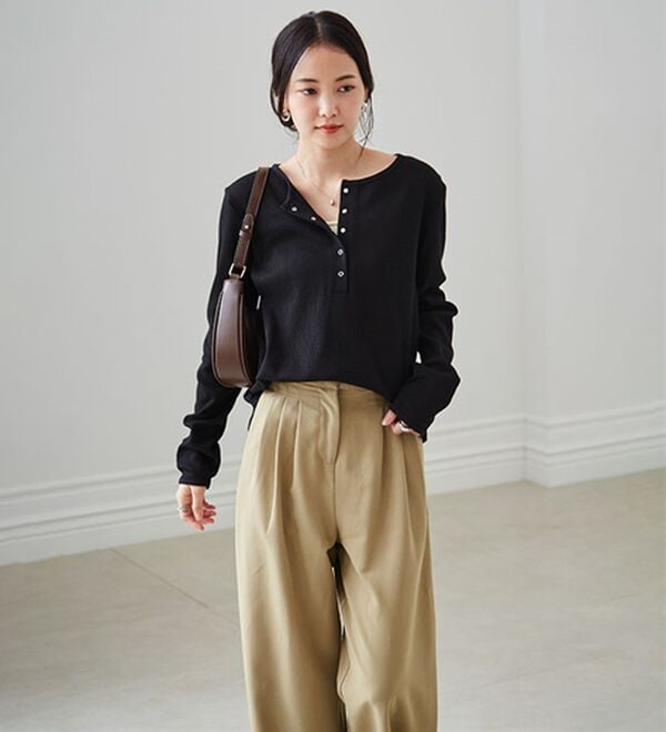 RANAN（ラナン）の「ヘンリーネックワッフルロンＴ（カットソー）」｜詳細画像