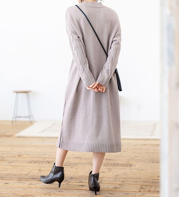 BELLUNA（ベルーナ）の「ケーブル柄ロング丈ニットワンピース（ニットワンピース）」｜詳細画像