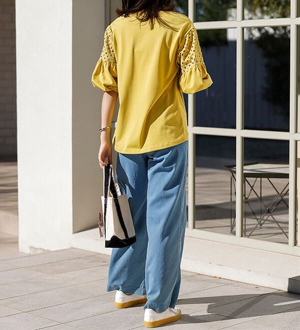 BELLUNA（ベルーナ）の「ボリューム袖レース切替プルオーバー（カットソー）」｜詳細画像