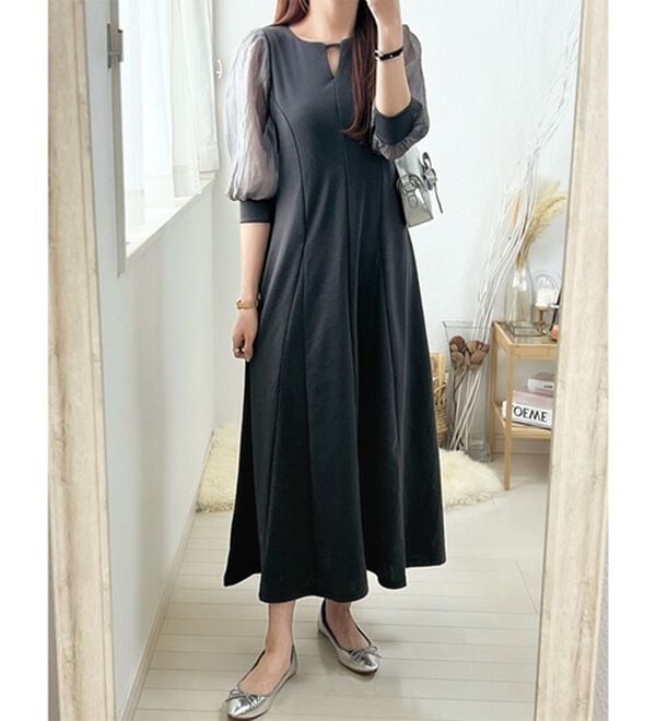 GeeRA（ジーラ）の「袖楊柳シアー美ラインワンピース（カットソーワンピース）」｜詳細画像