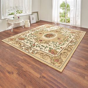 「可憐な花柄シェニールゴブラン織カーペット（カーペット）」｜ベージュ