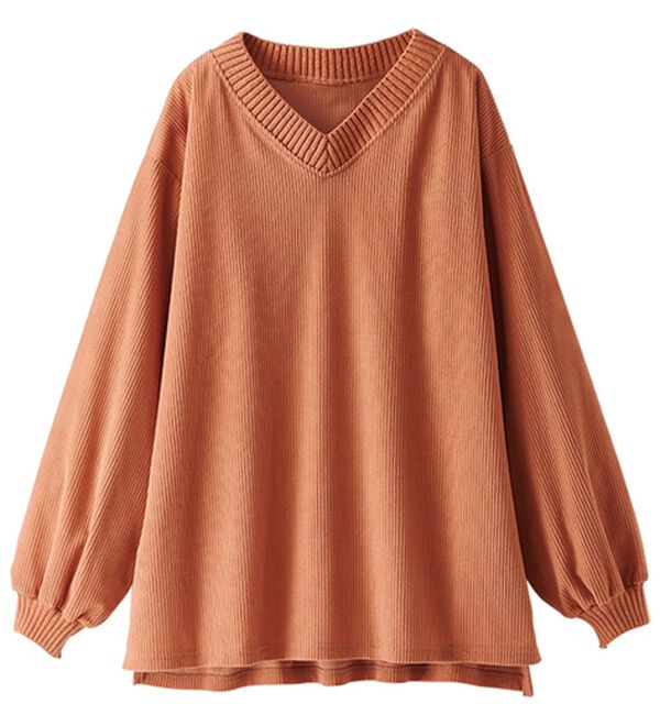 BELLUNA（ベルーナ）の「ニットリブＶネックコーデュロイプルオーバー（カットソー）」｜詳細画像