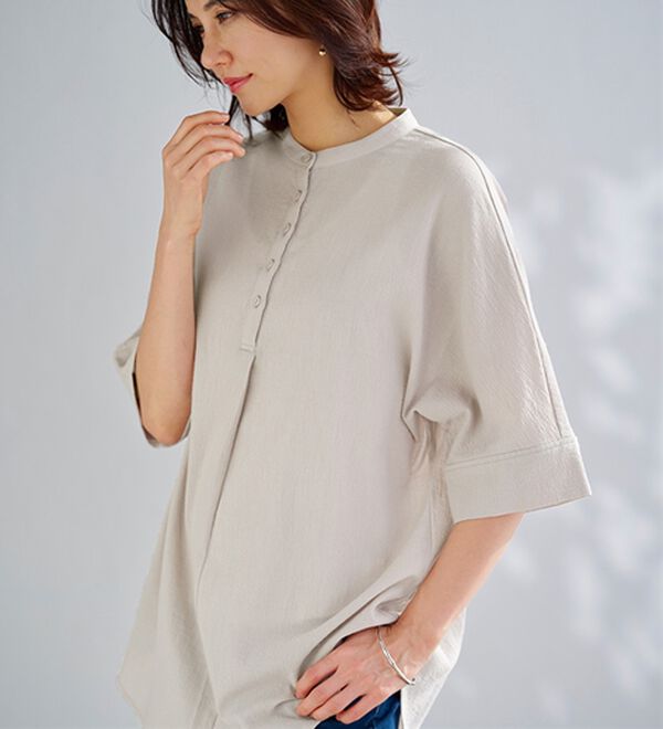 BELLUNA（ベルーナ）の「綿１００％ワッシャー素材ゆったりドルマンブラウス（ブラウス）」｜詳細画像