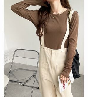 GeeRA（ジーラ）の「綿混ツイルハイウエストサロペット（オールインワン）」｜アイボリー