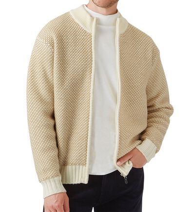 「お洒落編地柄ニットジャケット（メンズブルゾン）」