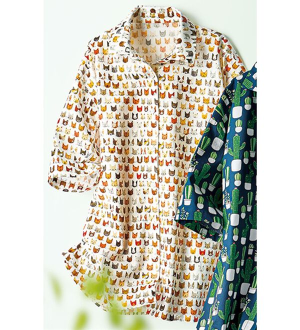 BELLUNA（ベルーナ）の「遊び心はずむ！綿１００％プリントシャツ（シャツ）」｜ネコ