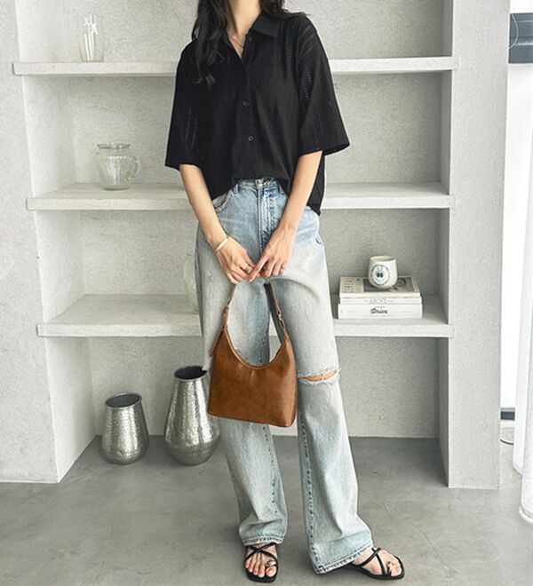 GeeRA（ジーラ）の「透かし編カットソーポロ衿シャツ（シャツ）」｜詳細画像