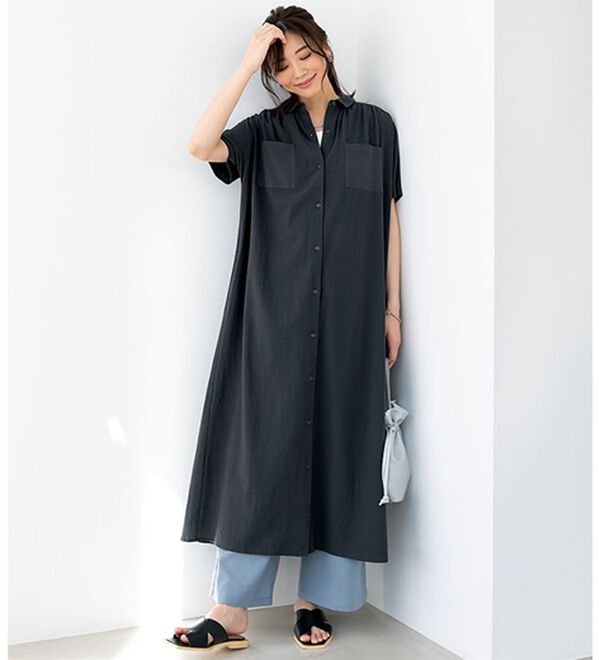 BELLUNA（ベルーナ）の「綿１００％涼やかワンピース（その他ワンピース）」｜チャコール