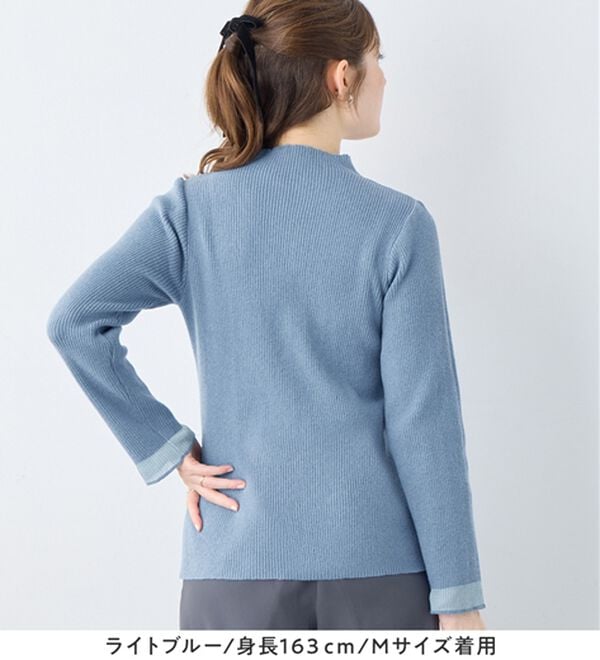 alotta（アロッタ）の「パチパチしにくい！洗える袖シアー切替ニットプルオーバー（ニット・セーター）」｜詳細画像